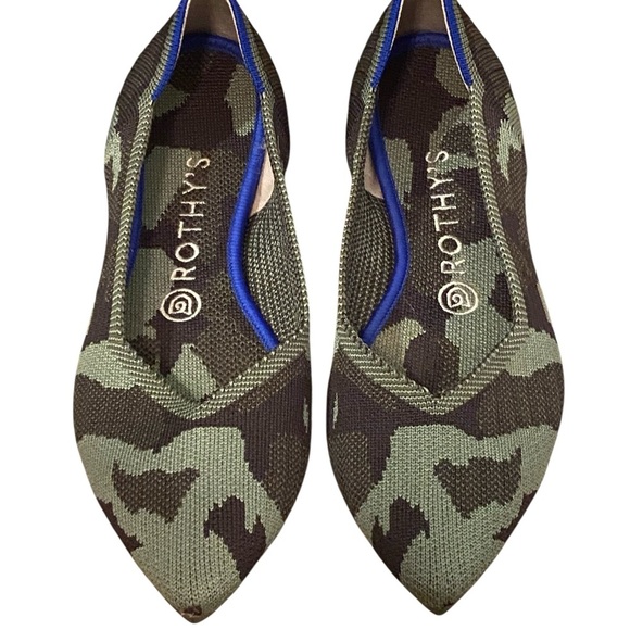 Rothys Shoes Womens Green Slip On Olive Camo Pointed Toe Flat Shoes - Picture 2 of 8
